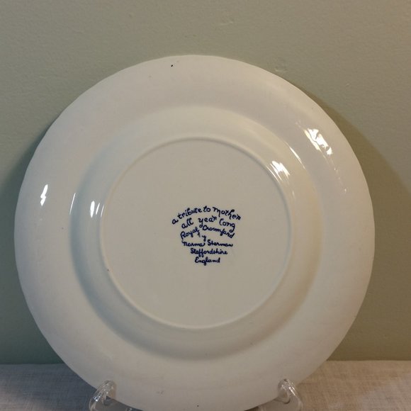 Vintage Royal Crownford Staffordshire Plate England Blue White Mother Happy Day - Picture 5 of 7